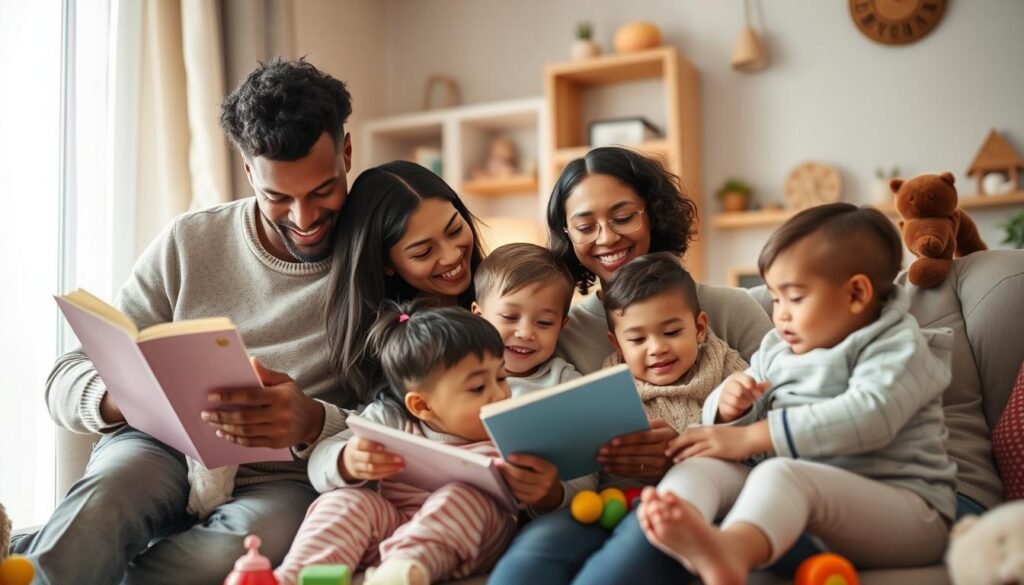 Padres cuidando a sus hijos