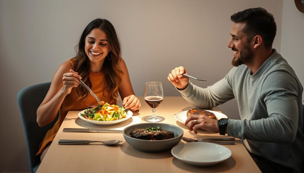 Parejas con dietas diferentes compartiendo mesa